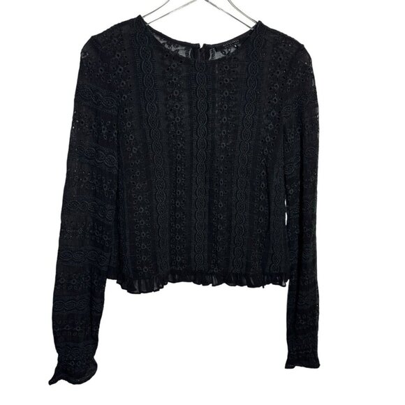 AllSaints Top Womens Dakota Embroidered Eyelet Blouse Sheer Black US size 2 UK 6 - Picture 10 of 10